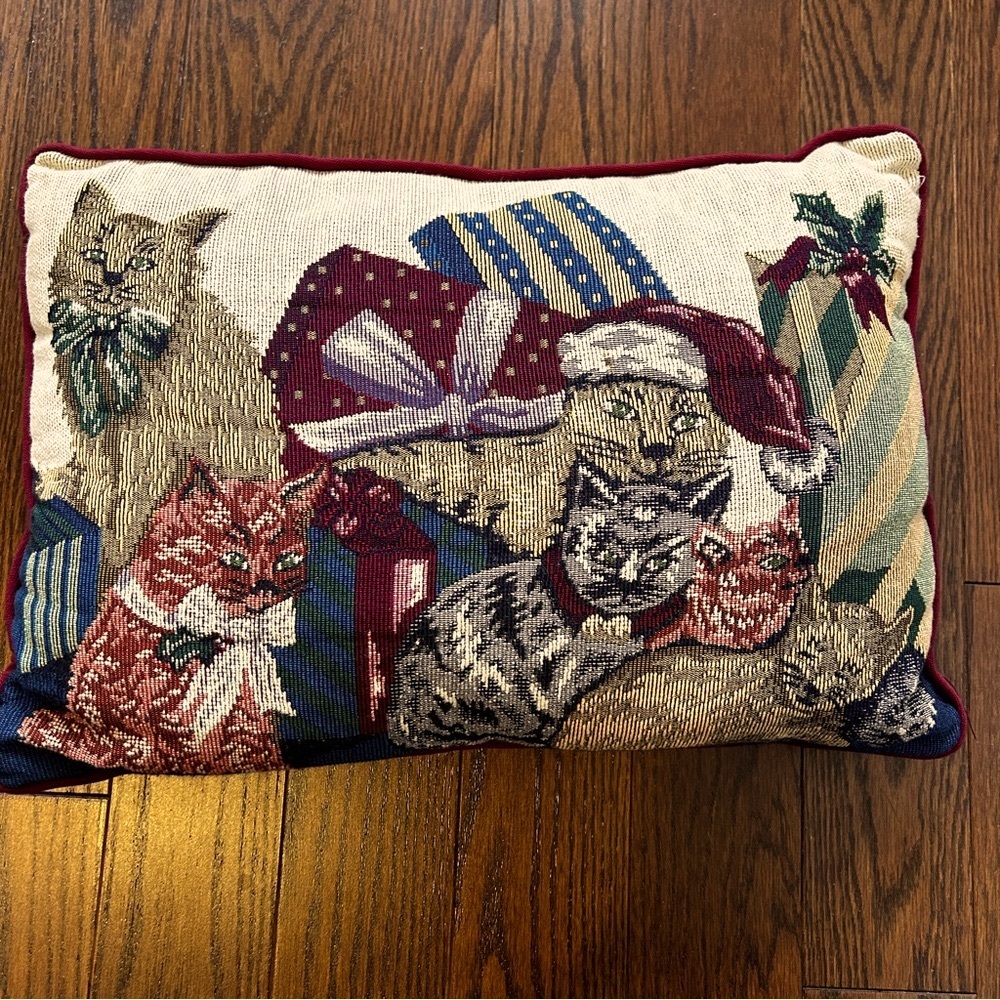Cats Christmas Throw Pillow Tapestry Look Rectangular